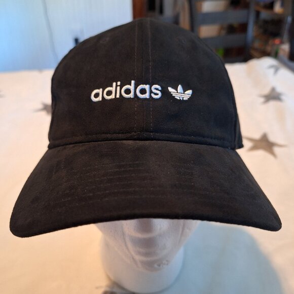 adidas Other - Adidas Micro Suede Mens Relaxed Strapback Black Cap White Trefoil Logo
